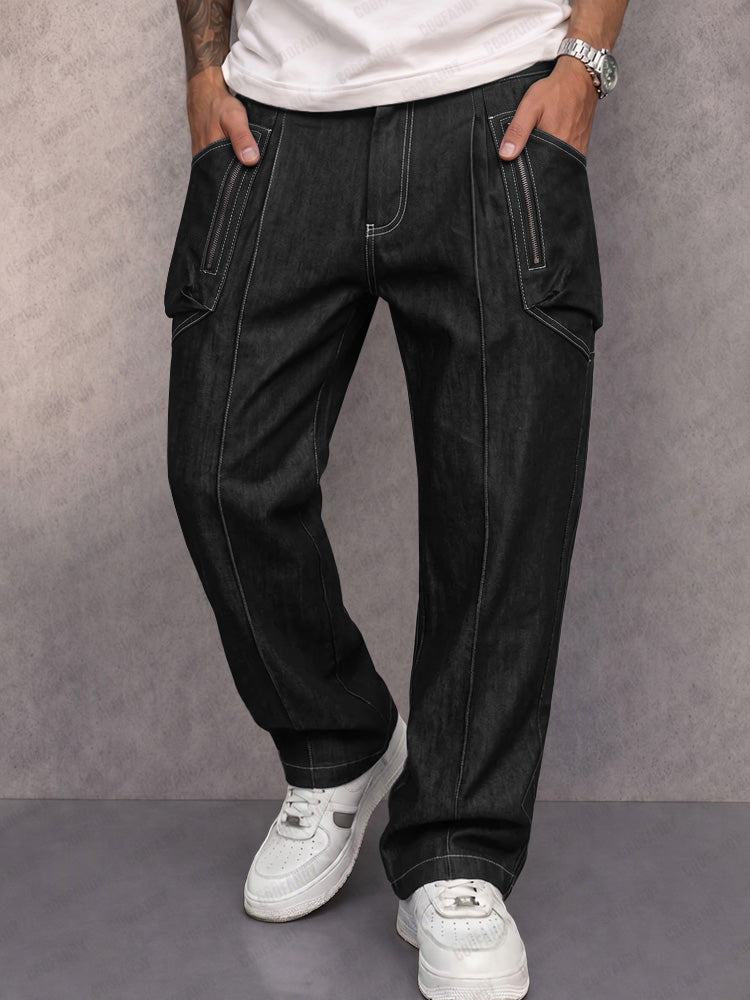 Casual Street Style Faux Denim Cargo Pants