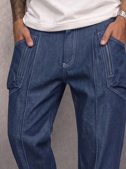 Casual Street Style Faux Denim Cargo Pants