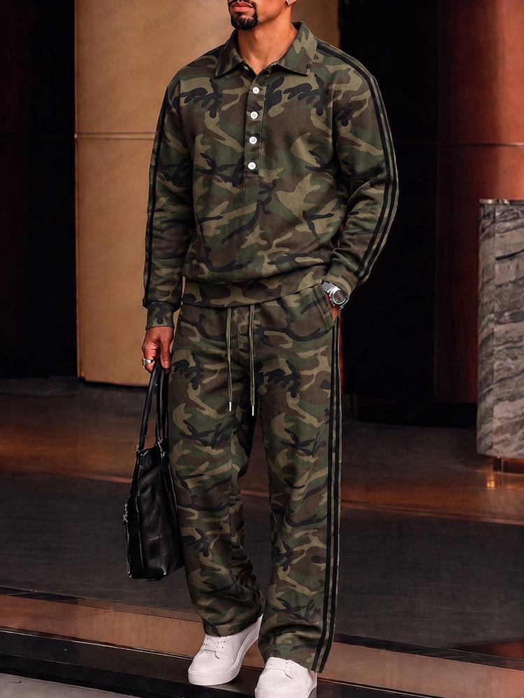 Urban Casual Camo Print Polo Shirt Set