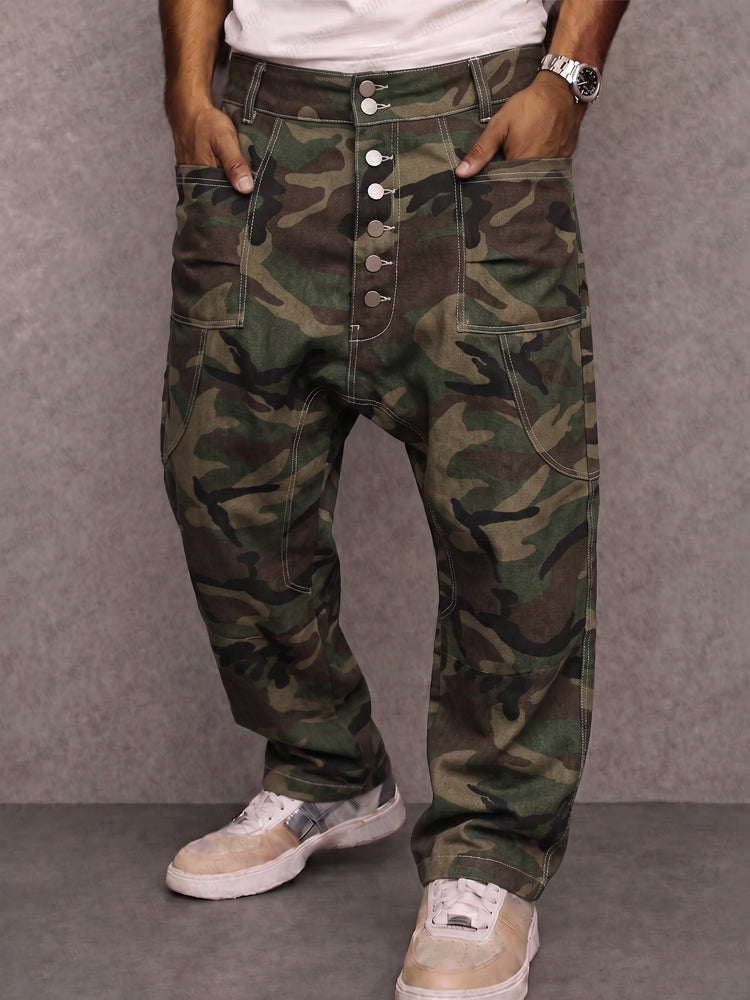 Casual Street Style Camo Print Drop Crotch Pants