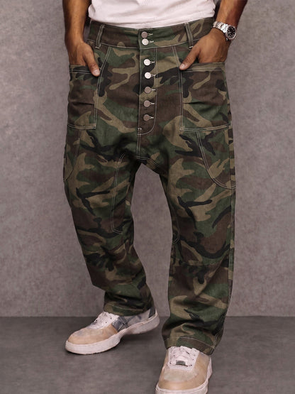 Casual Street Style Camo Print Drop Crotch Pants