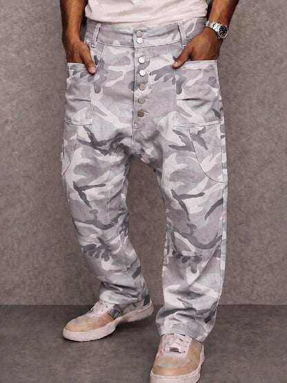 Casual Street Style Camo Print Drop Crotch Pants