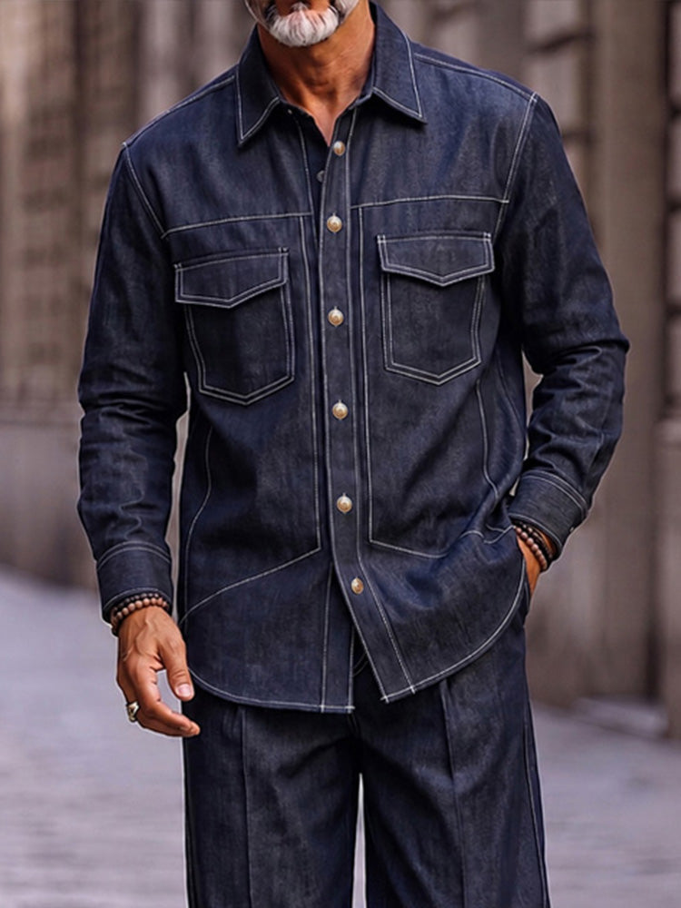 Utility Casual Contrast Stitching Two Piece Set