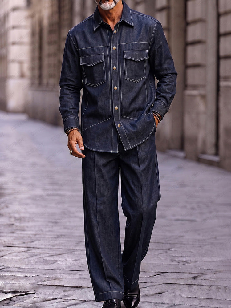 Utility Casual Contrast Stitching Two Piece Set