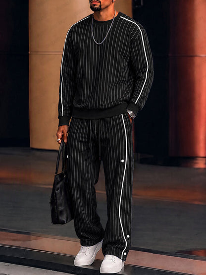 Casual Contrast Piping Sweatshirt Pants Set