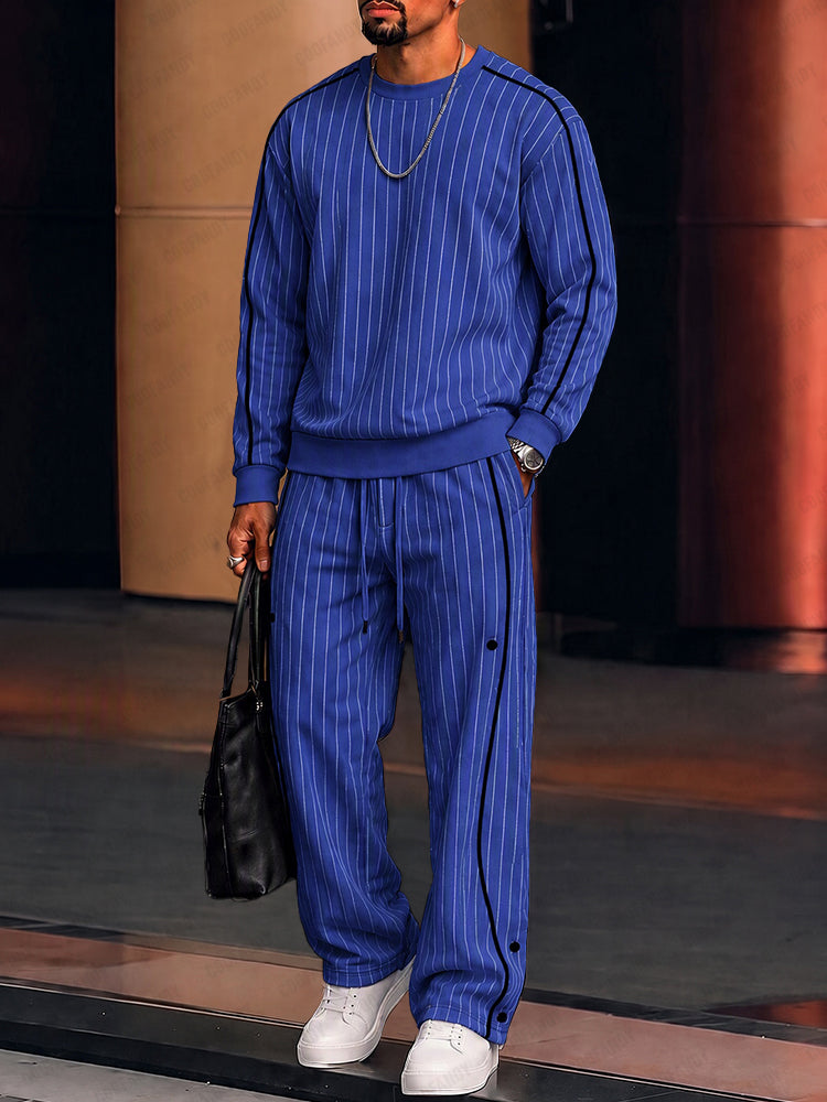 Casual Contrast Piping Sweatshirt Pants Set