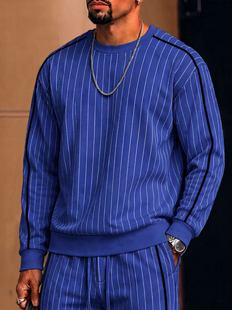 Casual Contrast Piping Sweatshirt Pants Set