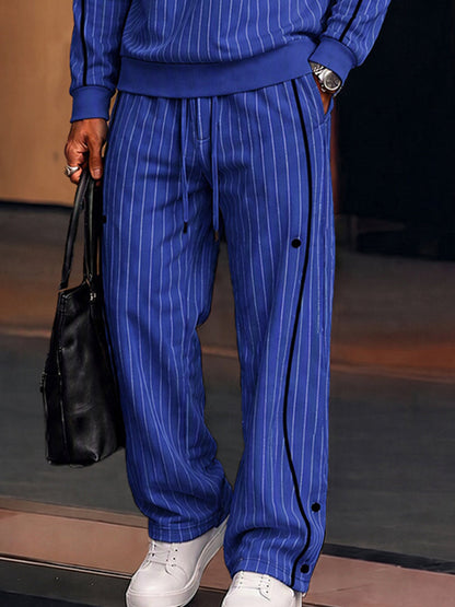 Casual Contrast Piping Sweatshirt Pants Set