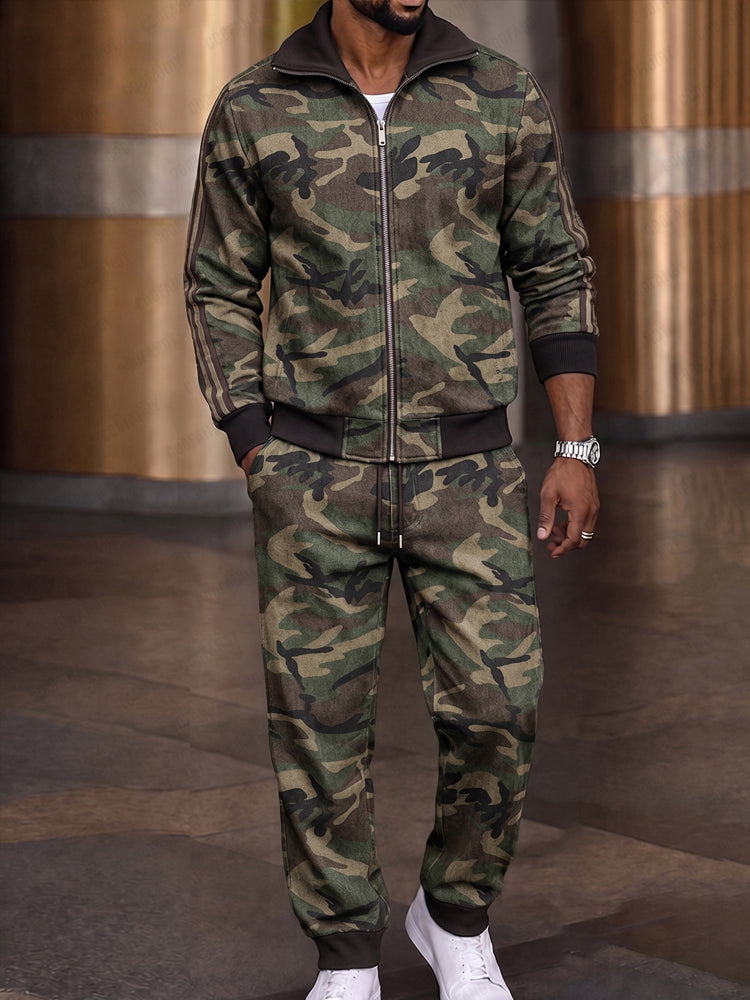 Tactical Camouflage Print Jacket Pants Set