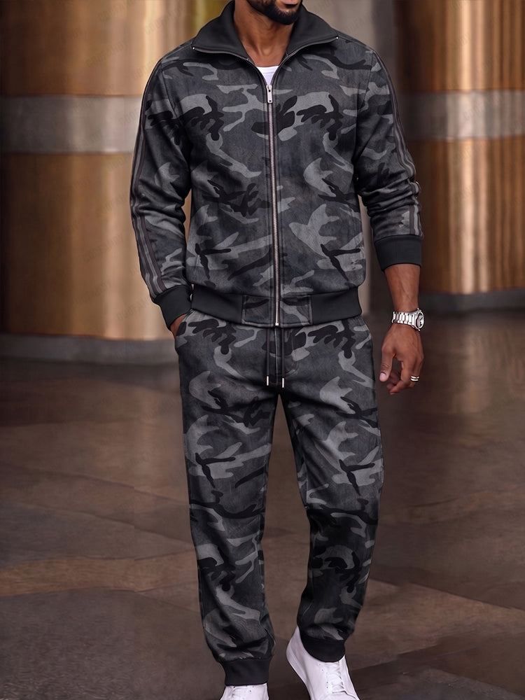 Tactical Camouflage Print Jacket Pants Set