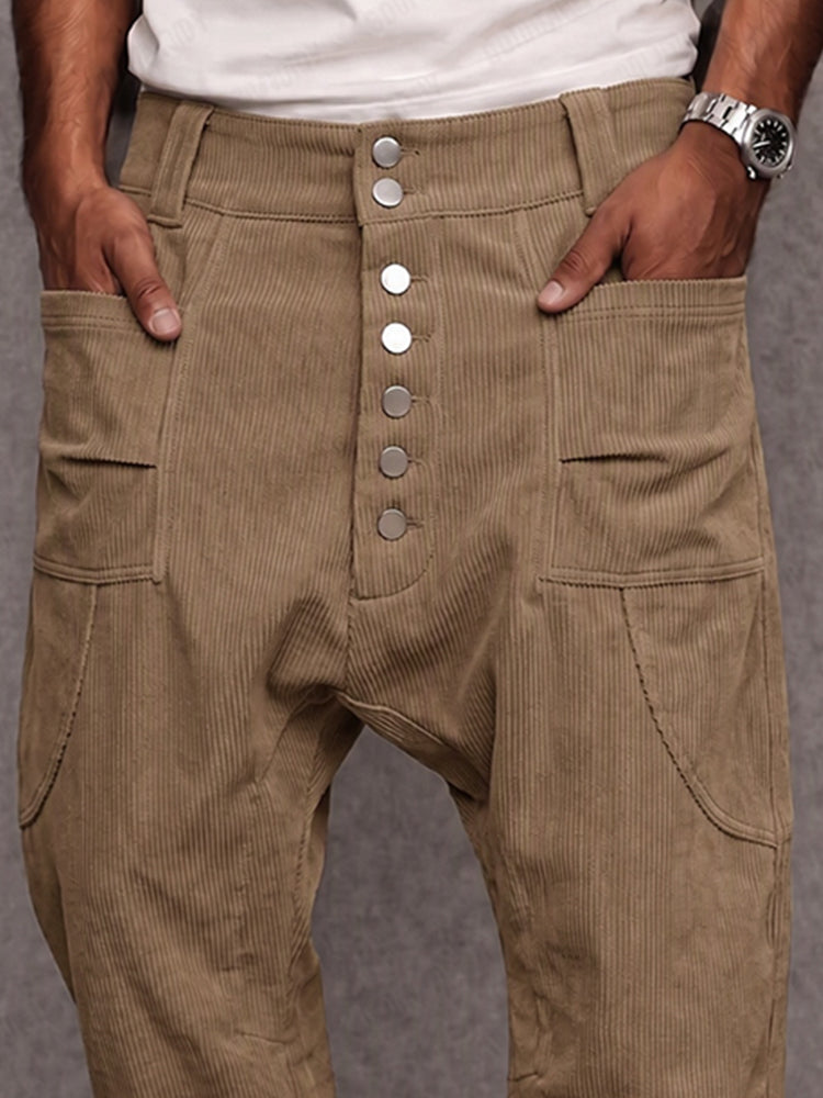 Casual Street Style Drop Crotch Corduroy Pants