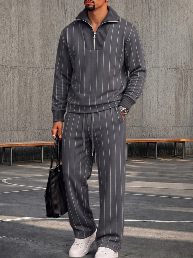 Urban Patchwork Ribbed Sweatshirt Set
