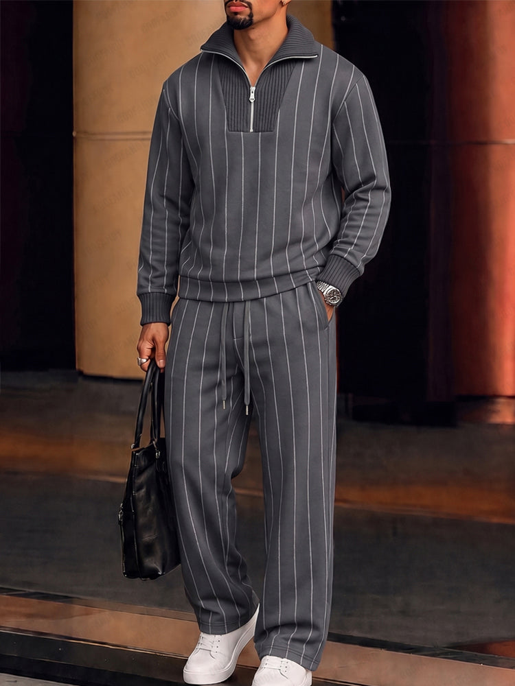 Urban Patchwork Ribbed Sweatshirt Set