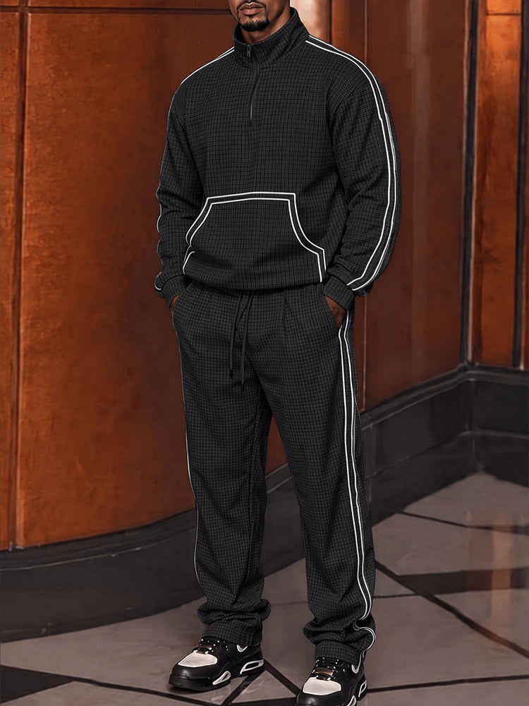 Athleisure Plaid Contrast Piping Matching Set