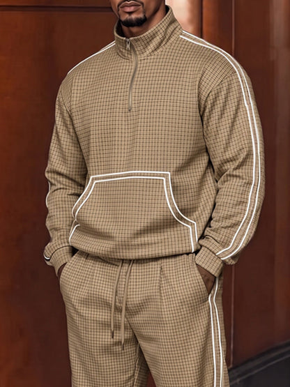 Athleisure Plaid Contrast Piping Matching Set