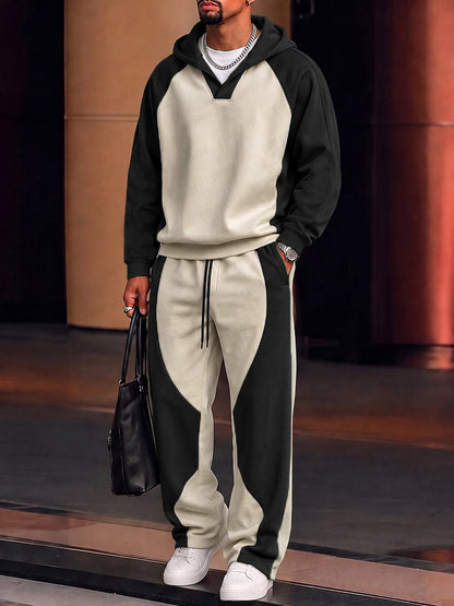 Unique Color Block Hoodie Pants Set