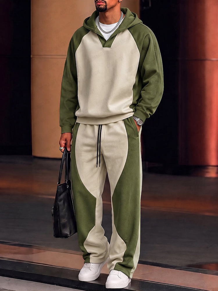 Unique Color Block Hoodie Pants Set