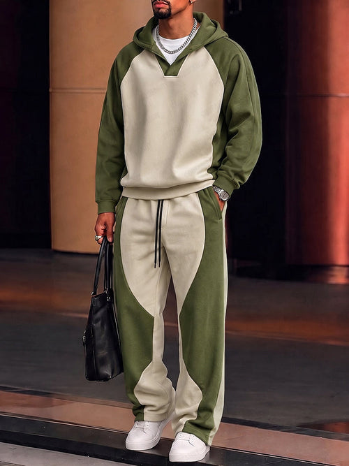 Unique Color Block Hoodie Pants Set