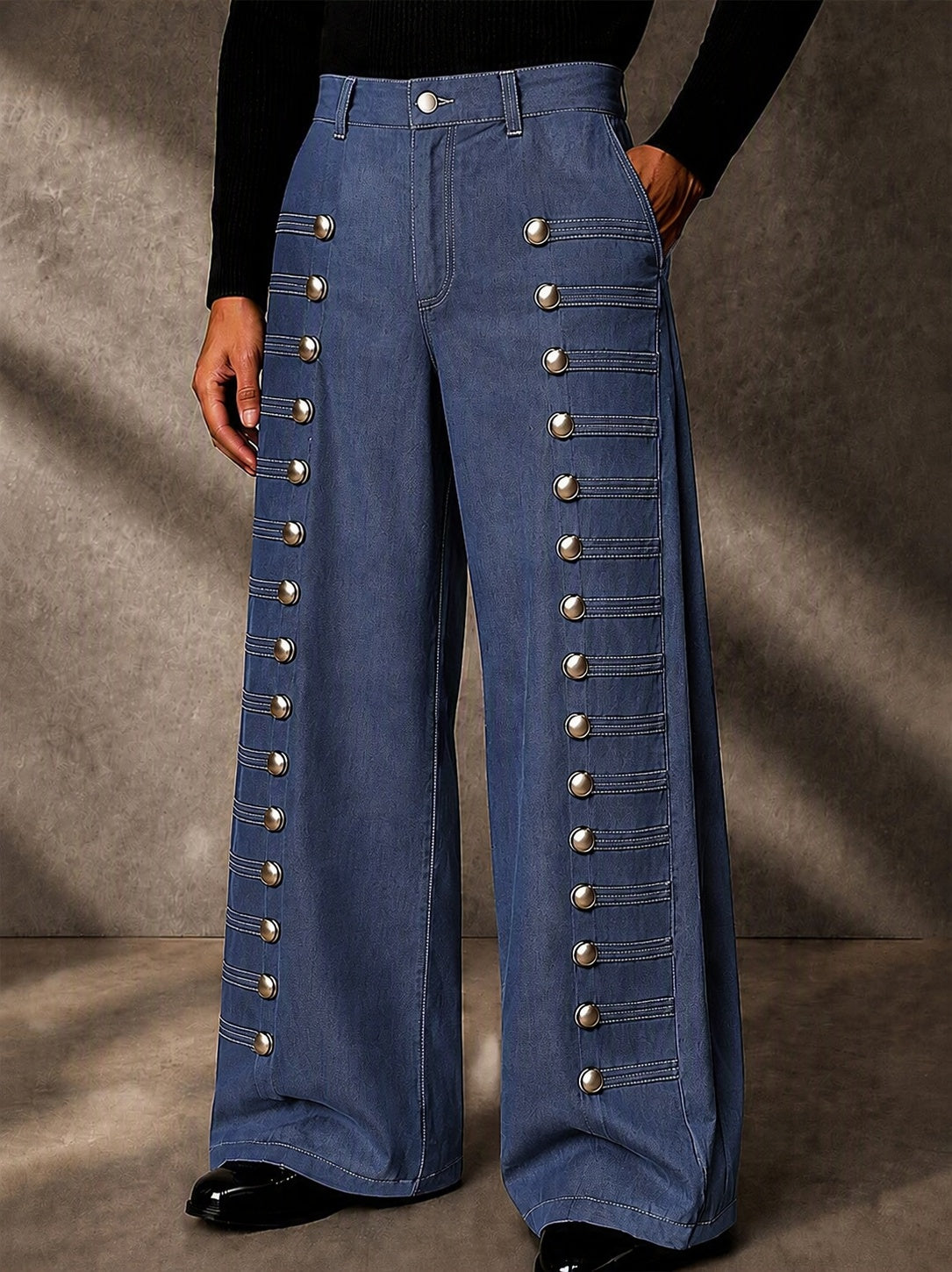 Stylish Multi-Button Accent Faux Denim Pants