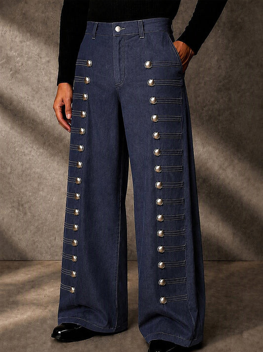 Stylish Multi-Button Accent Faux Denim Pants