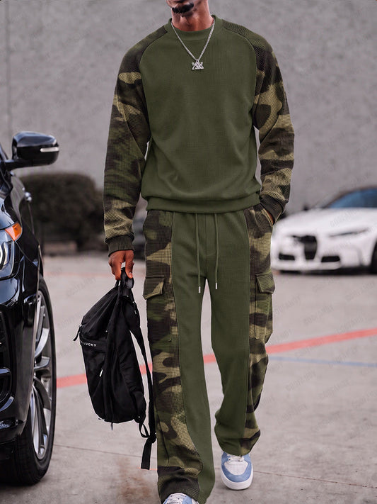 Street Style Camo Panel Waffle Sports Set
