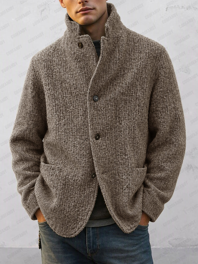 Timeless Herringbone Stand Collar Lined Jacket