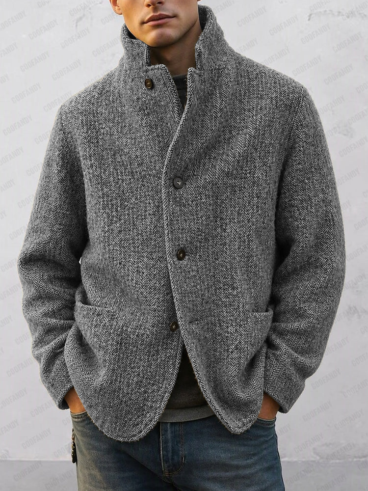 Timeless Herringbone Stand Collar Lined Jacket