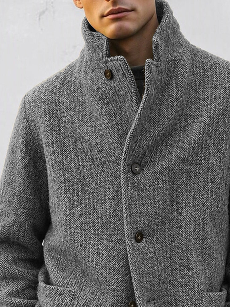 Timeless Herringbone Stand Collar Lined Jacket