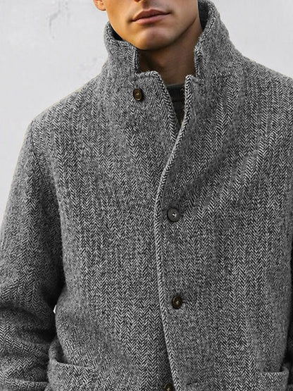 Timeless Herringbone Stand Collar Lined Jacket