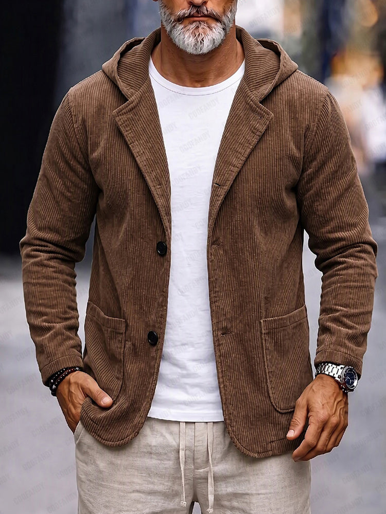 Versatile Hooded Corduroy Jacket