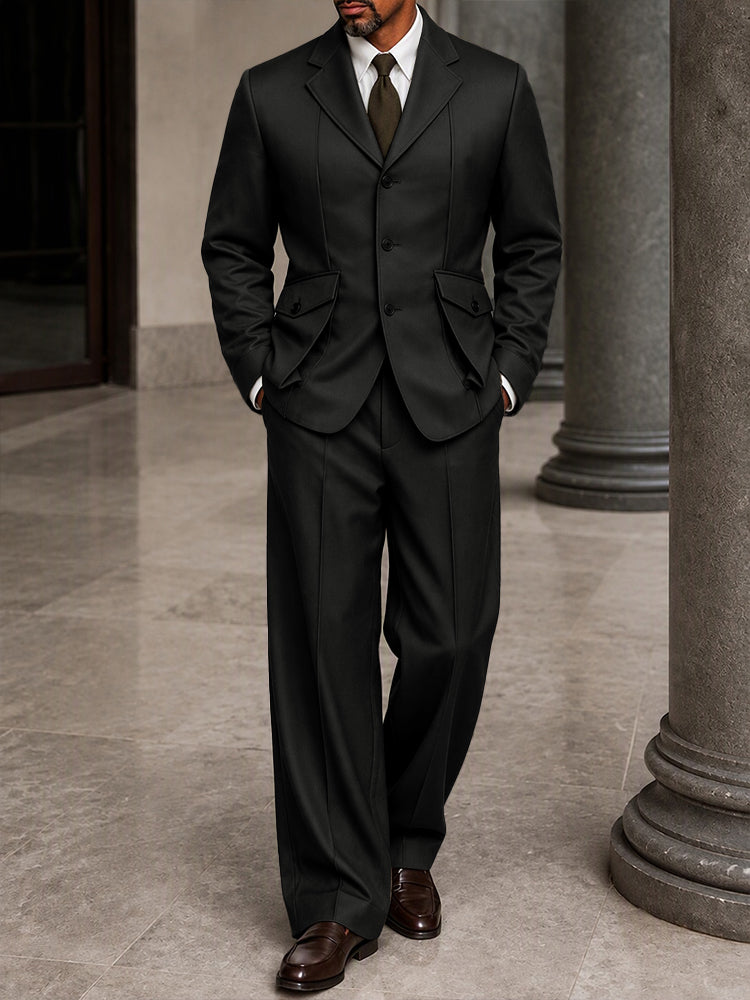 Smart Casual Structured Flap Pockets Suit Set