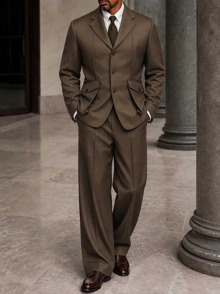 Smart Casual Structured Flap Pockets Suit Set