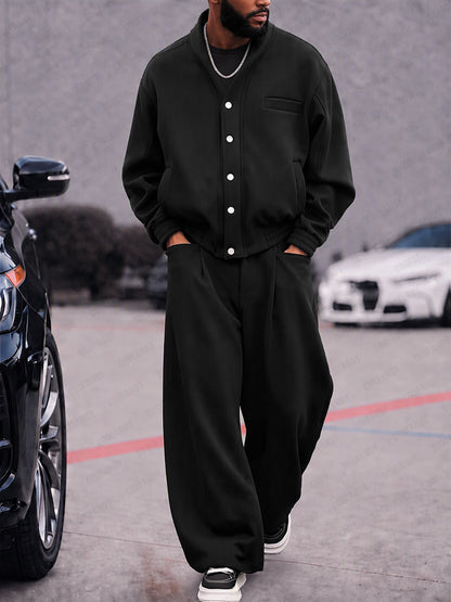 Relaxed Streetwear Button-Up Jacket Pants Set