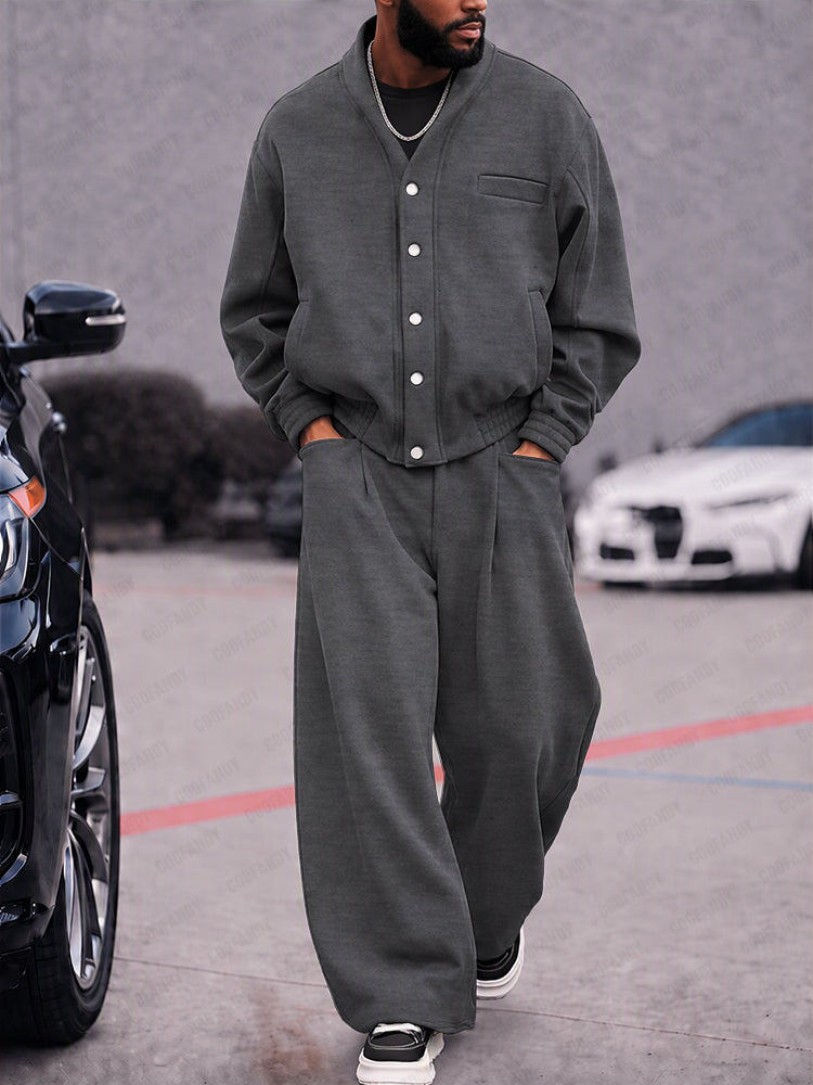 Relaxed Streetwear Button-Up Jacket Pants Set