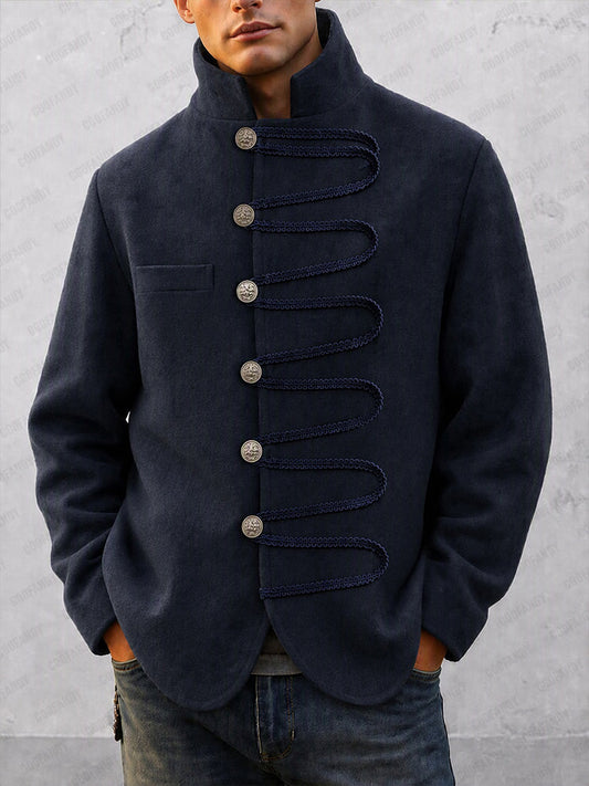 Military Style Stand Collar Button Sweater Coat