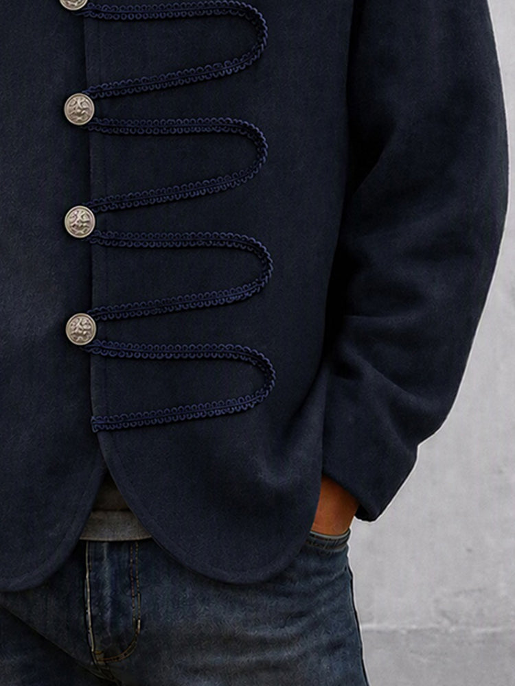 Military Style Stand Collar Button Sweater Coat