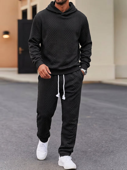 Textured Jacquard Hooded Sweatshirt and Joggers Set