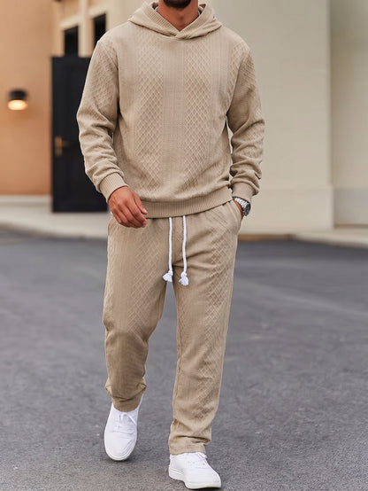 Textured Jacquard Hooded Sweatshirt and Joggers Set