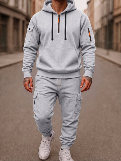 Fleece-Lined Cargo Hooded Tracksuit Set