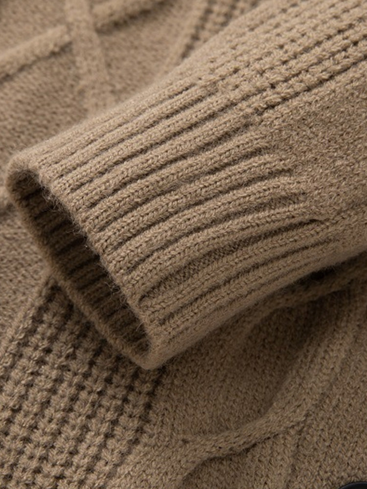Cable Knit Shawl Collar Button-Up Cardigan