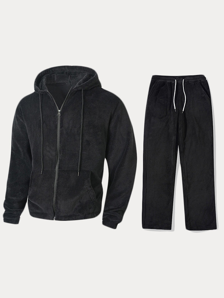 Coral Fleece Hooded 2-Piece Lounge Set