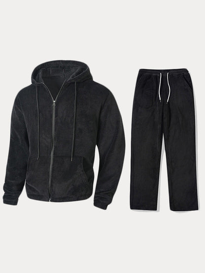 Coral Fleece Hooded 2-Piece Lounge Set