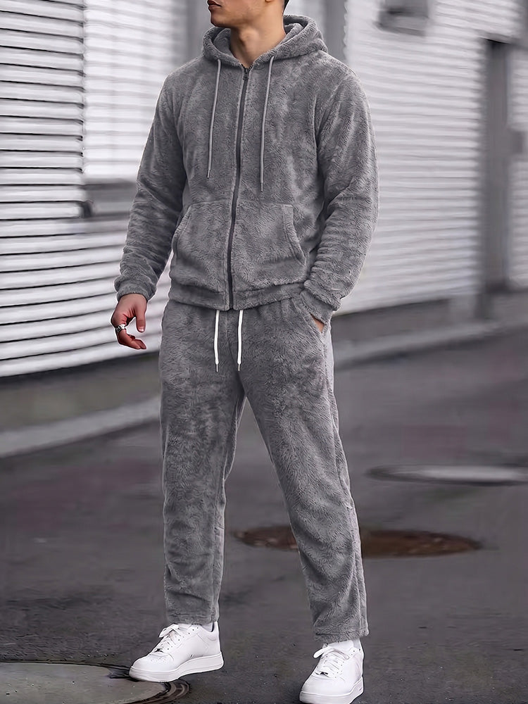 Coral Fleece Hooded 2-Piece Lounge Set