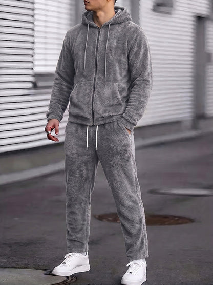 Coral Fleece Hooded 2-Piece Lounge Set