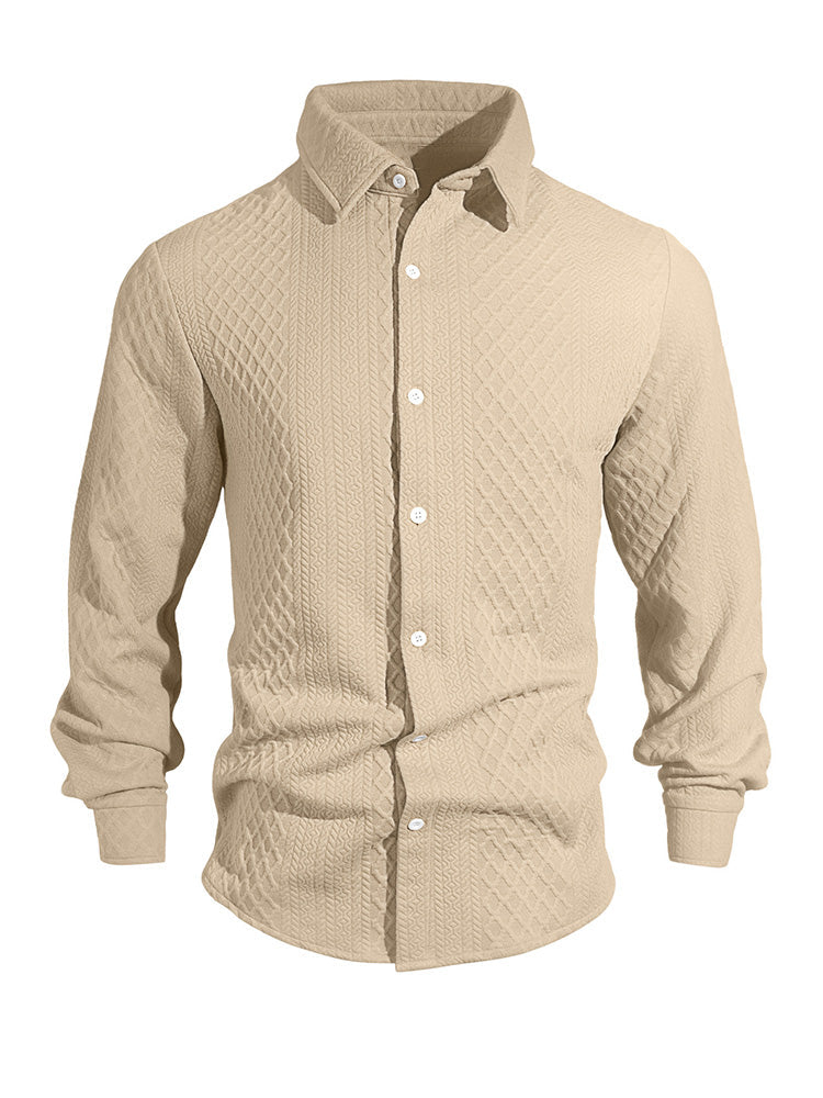 Embossed Jacquard Long Sleeve Button-Down Shirt