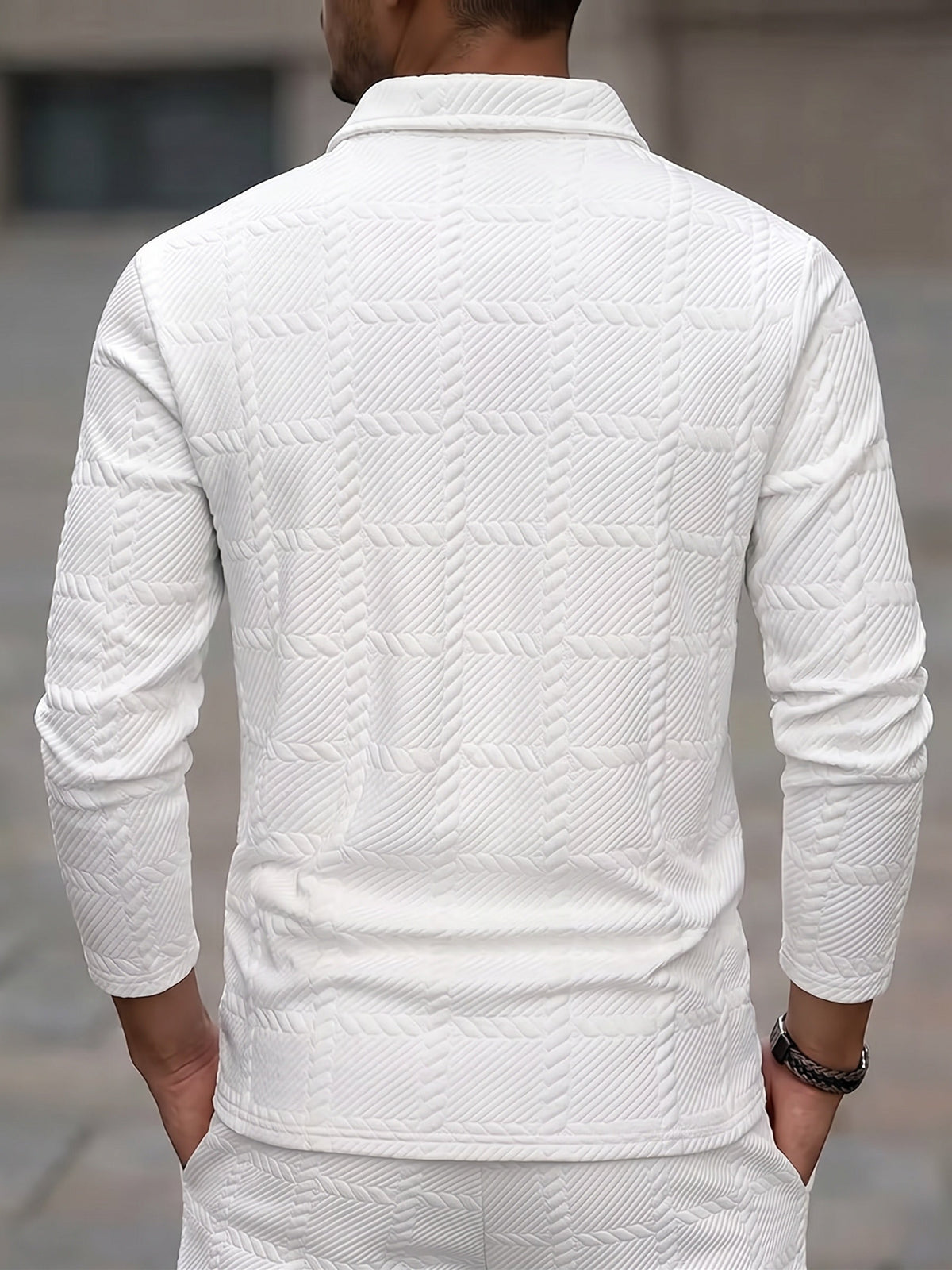 Textured Jacquard Long Sleeve Polo Shirt