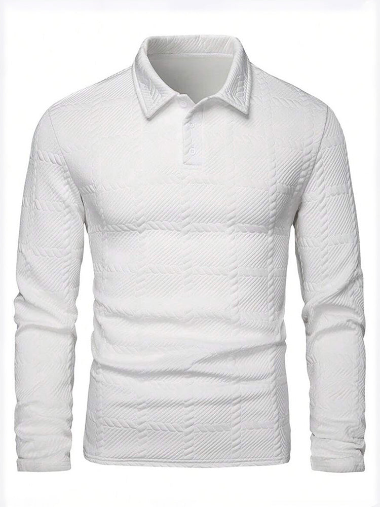 Textured Jacquard Long Sleeve Polo Shirt