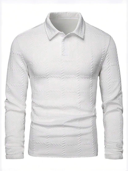 Textured Jacquard Long Sleeve Polo Shirt