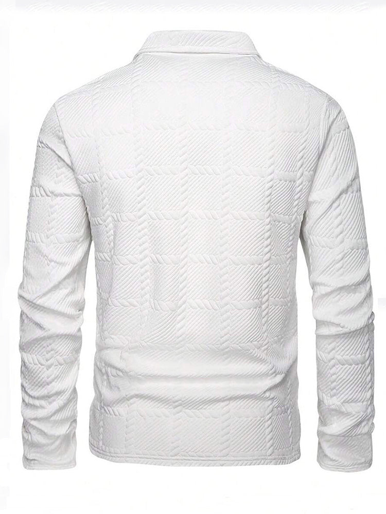 Textured Jacquard Long Sleeve Polo Shirt