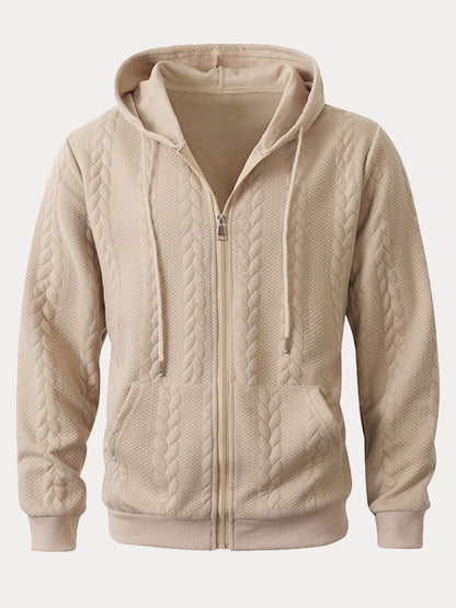 Casual 3D Embossed Zip-Up Hoodie